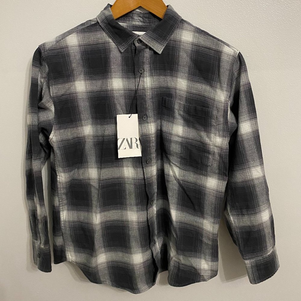 ZARA - Plaid Shirt - Button Up - Gray - Boys 11-12